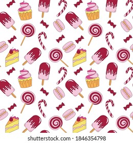 
Pattern with sweets in pink and yellow colors
