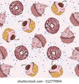 Pattern with sweets in vector.