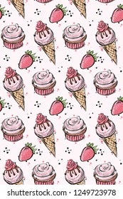 Pattern sweets, vector illustration, seamless background