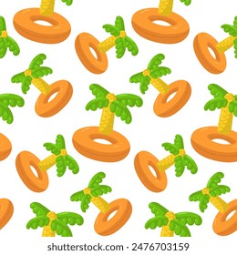 Pattern is a swimming circle in the form of a palm tree, a large floating inflatable tree with leaves. This orange inflatable float pillow is perfect for a summer themed pool party. Seamless texture