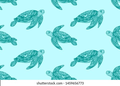 Pattern of swimming turtles. Vintage design