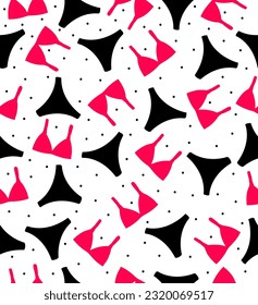 Pattern swimsuits pink and black on a white background.