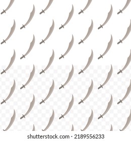 Patrón de espada en fondo transparente (PNG) con mini doodle (íconos). Ilustración vectorial