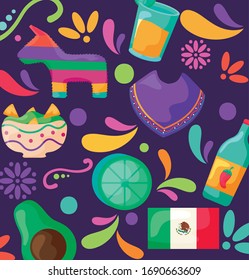 pattern with symbol mexicans, holiday cinco de mayo vector illustration design