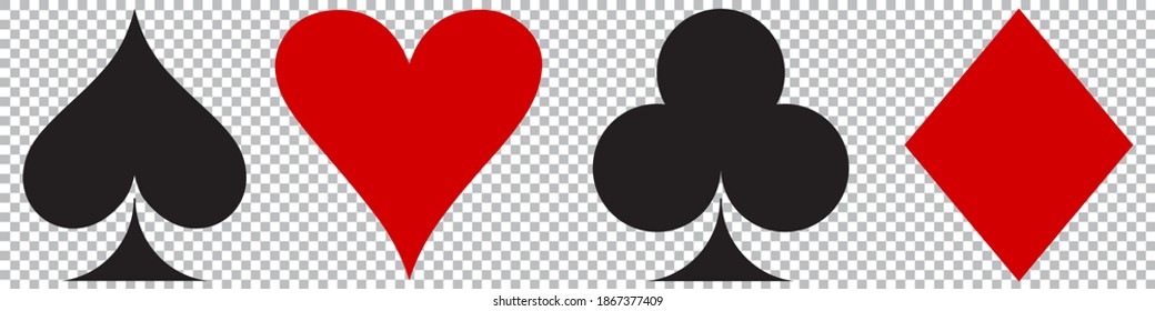 Pattern of symbols of card suit - clubs, diamonds, spades, hearts on an imitated transparent background. Vector graphics for design and decoration.