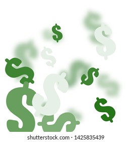 Pattern of the symbols of dollar currency.  Green vector background with signs of dollars. The pattern can be used for your ad, poster, banner of USD money.