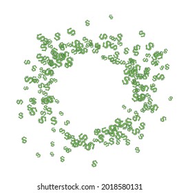 Pattern of the symbols of dollar currency on white background. Green vector background with signs of dollars. The pattern can be used for your ad, poster, banner of USD money. Vector illustration