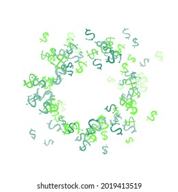 Patrón de los símbolos de la moneda del dólar sobre fondo blanco. Fondo vectorial verde con signos de dólares. El patrón se puede usar para tu anuncio, afiche, banner de dinero de USD. Ilustración del vector
