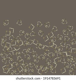 Pattern with symbols of gambling. Colored illustrations with hearts, spades, clubs, diamonds. Template for advertising parties, events in Vegas. 