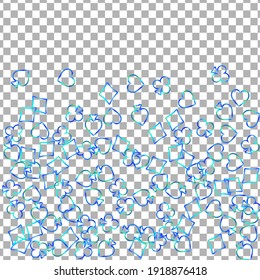 Pattern with symbols of gambling. Colored illustrations with hearts, spades, clubs, diamonds. Template for advertising parties, events in Vegas. 
