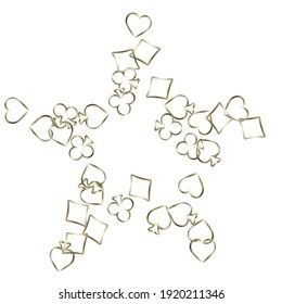 Pattern with symbols of gambling. Colored illustrations with hearts, spades, clubs, diamonds. Template for advertising parties, events in Vegas. 