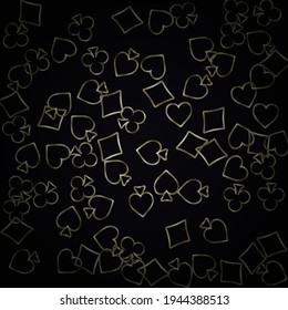 Muster mit Symbolen des Glücksspiels. Farbige Illustrationen mit Herz, Pik, Clubs, Diamanten. Vorlage für Werbepartys, Veranstaltungen in Vegas. 