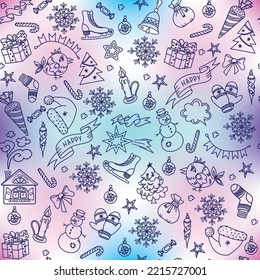 pattern, symbols of merry winter holidays and entertainment, wrapping paper, napkins