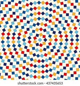 Pattern with symmetric geometric ornament. Abstract repeated bright squares and rhombuses background. Ethnic wallpaper. Vector illustration