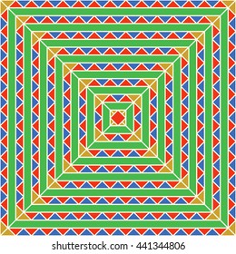 Pattern with symmetric geometric ornament. Abstract repeated triangles background. Mosaic wallpaper. Vector illustration
