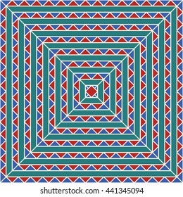 Pattern with symmetric geometric ornament. Abstract repeated triangles background. Mosaic wallpaper. Vector illustration