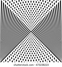 Pattern with symmetric geometric ornament. Black lines and rhombuses on white background. Op art style wallpaper. Vector abstract illustration