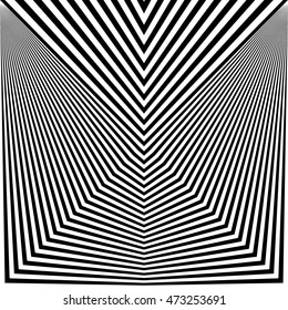 Pattern with symmetric geometric ornament. Black lines on white background. Op art style wallpaper. Vector abstract illustration
