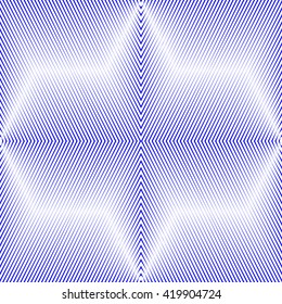 Pattern with symmetric geometric ornament. Blue white sharp lines abstract background. 3d optical illusion effect wallpaper. Vector illustration