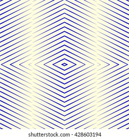 Pattern with symmetric geometric ornament. Blue sharp lines and diamond shaped spheres abstract background. Optical illusion effect wallpaper. Vector illustration
