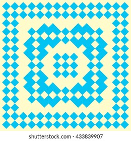 Pattern with symmetric geometric ornament. Blue rhombuses, squares and curves abstract background. Ornament picture wallpaper. Vector illustration