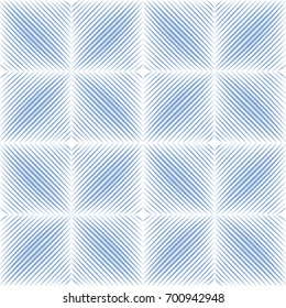 Pattern with symmetric geometric ornament. Blue white sharp lines abstract background. Optical illusion effect. Vector illustration.