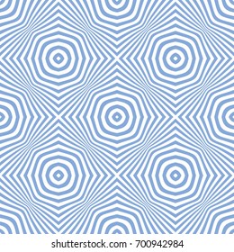 Pattern with symmetric geometric ornament. Blue white sharp lines abstract background. Optical illusion effect. Vector illustration.