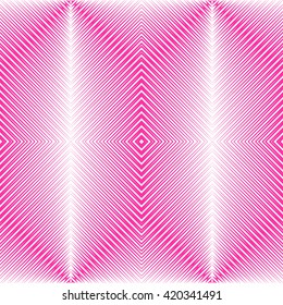 Pattern with symmetric geometric ornament. Bright pink white sharp lines abstract background. 3d optical illusion effect wallpaper. Vector illustration