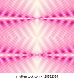 Pattern with symmetric geometric ornament. Bright pink white sharp lines abstract background. 3d optical illusion effect wallpaper. Vector illustration