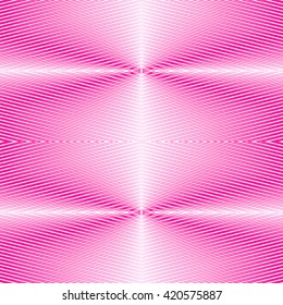 Pattern with symmetric geometric ornament. Bright pink white sharp lines abstract background. 3d optical illusion effect wallpaper. Vector illustration