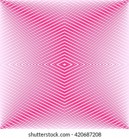 Pattern with symmetric geometric ornament. Bright pink white sharp lines abstract background. 3d optical illusion effect wallpaper. Vector illustration