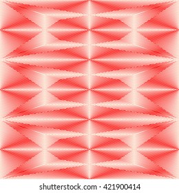 Pattern with symmetric geometric ornament. Bright pink white sharp lines abstract background. 3d optical faux effect wallpaper. Vector illustration