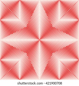 Pattern with symmetric geometric ornament. Bright pink white sharp lines abstract background. 3d optical faux effect wallpaper. Vector illustration