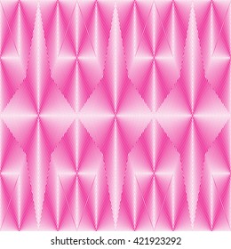 Pattern with symmetric geometric ornament. Bright pink white sharp lines abstract background. 3d optical faux effect wallpaper. Vector illustration