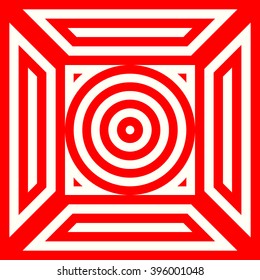 Pattern with symmetric geometric ornament. Kaleidoscope red white abstract background. Vector illustration