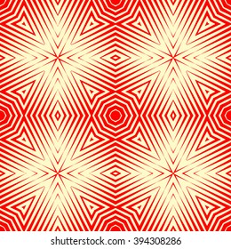 Pattern with symmetric geometric ornament. Polygons red white abstract background. Geometrical figures abstract. Abstract repeated wallpaper. Vector illustration