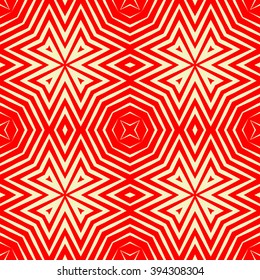 Pattern with symmetric geometric ornament. Polygons red white abstract background. Geometrical figures abstract. Abstract repeated wallpaper. Vector illustration