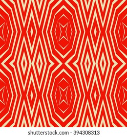 Pattern with symmetric geometric ornament. Polygons red white abstract background. Geometrical figures abstract. Abstract repeated wallpaper. Vector illustration