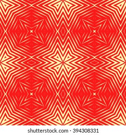 Pattern with symmetric geometric ornament. Polygons red white abstract background. Geometrical figures abstract. Abstract repeated wallpaper. Vector illustration