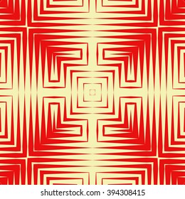 Pattern with symmetric geometric ornament. Polygons red white abstract background. Geometrical figures abstract. Abstract repeated wallpaper. Vector illustration