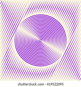 Pattern with symmetric geometric ornament. Purple violet sharp lines and round spheres abstract background. 3d optical illusion effect wallpaper. Vector illustration
