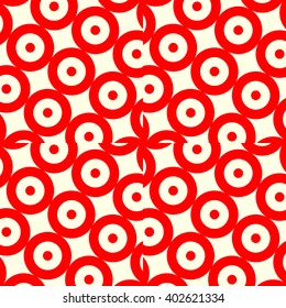 Pattern with symmetric geometric ornament. Red white circles abstract background. Abstract repeated spheres wallpaper. Vector illustration