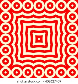 Pattern with symmetric geometric ornament. Red white circles abstract background. Abstract repeated spheres wallpaper. Vector illustration