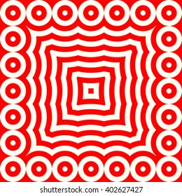 Pattern with symmetric geometric ornament. Red white circles abstract background. Abstract repeated spheres wallpaper. Vector illustration