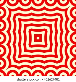Pattern with symmetric geometric ornament. Red white circles abstract background. Abstract repeated spheres wallpaper. Vector illustration
