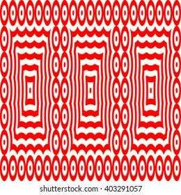 Pattern with symmetric geometric ornament. Red white circles abstract background. Abstract repeated spheres and lines wallpaper. Vector illustration