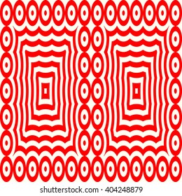 Pattern with symmetric geometric ornament. Red white circles abstract background. Abstract repeated spheres and lines wallpaper. Vector illustration
