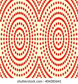 Pattern with symmetric geometric ornament. Red white circles abstract background. Abstract repeated spheres wallpaper. Vector illustration