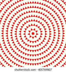 Pattern with symmetric geometric ornament. Red white triangles and polygons abstract background. Abstract repeated figures wallpaper. Vector illustration