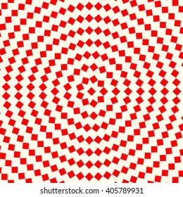 Pattern with symmetric geometric ornament. Red white squares and rhombuses abstract background. Abstract repeated geometrical figures wallpaper. Vector illustration